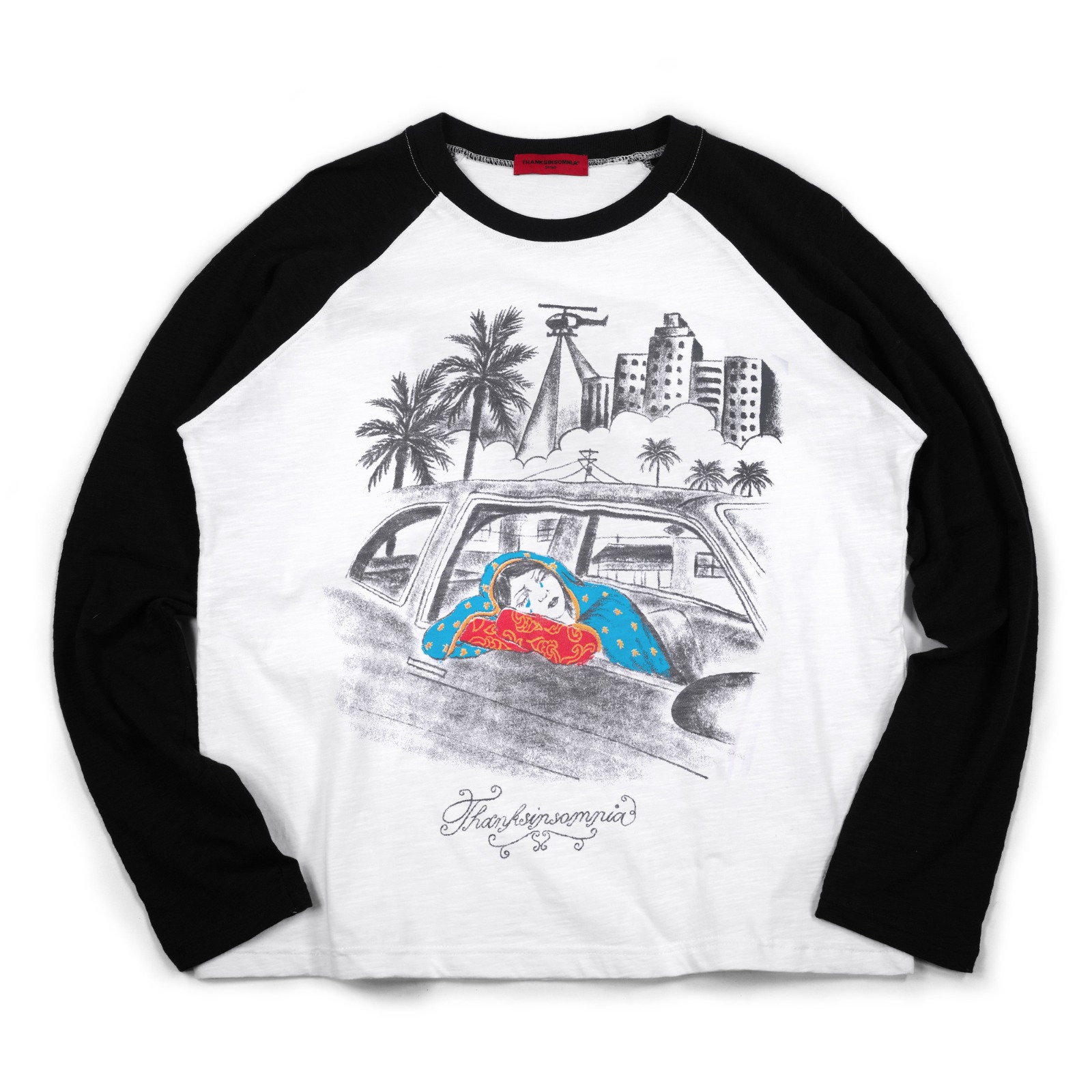 Raglan Longsleeve Kezira White Black Thanksinsomnia
