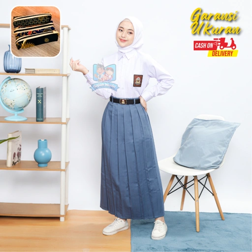 Image of Rok Rempel SMA Abu-abu Bahan Nagata Drill Seragam Sekolah Premium - Gajah Mada Uniform