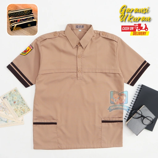 Image of Baju Pramuka Siaga SD Premium Lengan Pendek Bahan Premium Oxford Putra Putri Cowok Cewek Seragam Sekolah - Gajah Mada Uniform