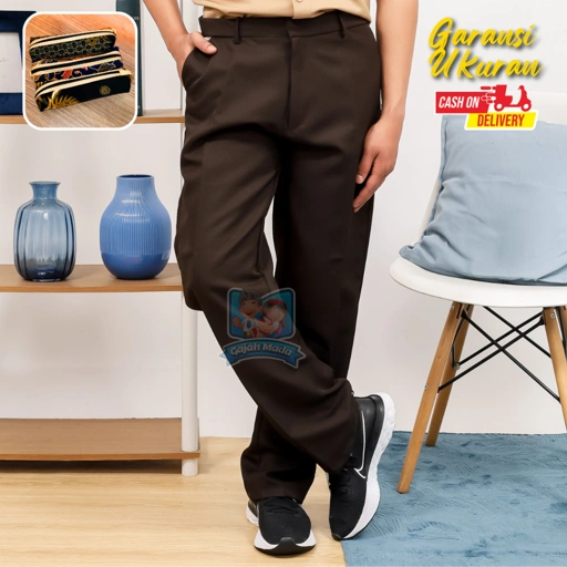 Image of Celana Panjang SMP SMA Pramuka Ukuran Lengkap Coklat Bahan Larici Seragam Sekolah Premium - Gajah Mada Uniform
