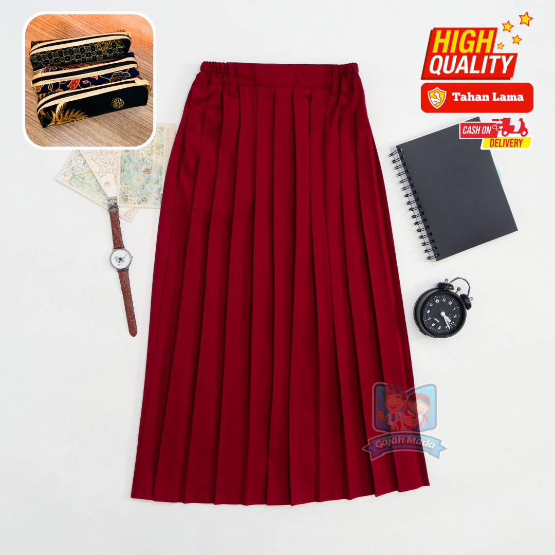 Rok Panjang Rempel SD Merah Maroon