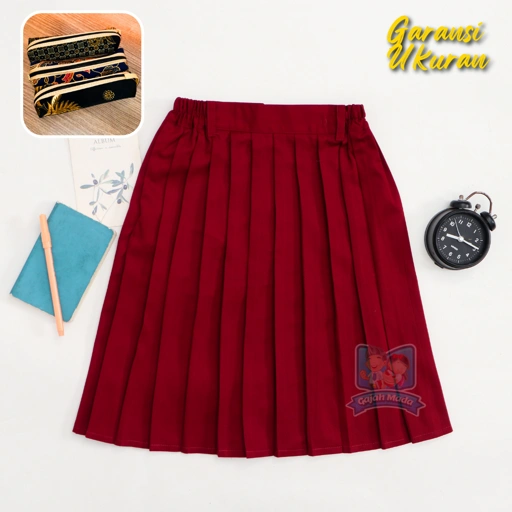 Image of Rok Pendek Rempel SD Premium Merah Maroon