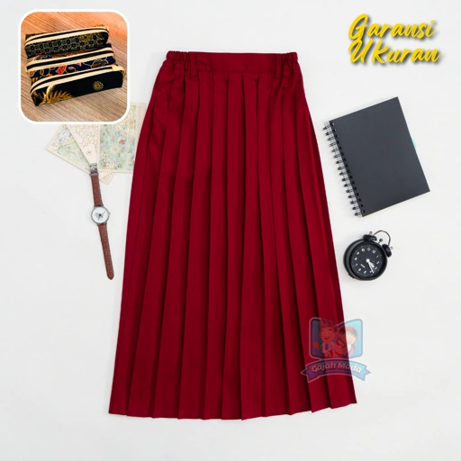 Image of Rok Panjang Rempel SD Premium Merah Maroon