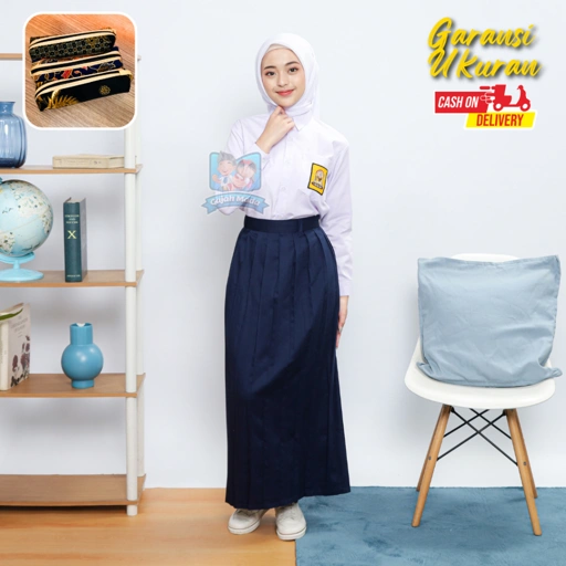 Image of Rok Rempel SMP Biru Dongker Bahan Nagata Drill Seragam Sekolah Premium - Gajah Mada Uniform