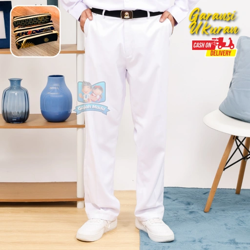Image of Celana Panjang SMP SMA Premium Ukuran Lengkap Putih Bahan Nagata Drill Seragam Sekolah - Gajah Mada Uniform