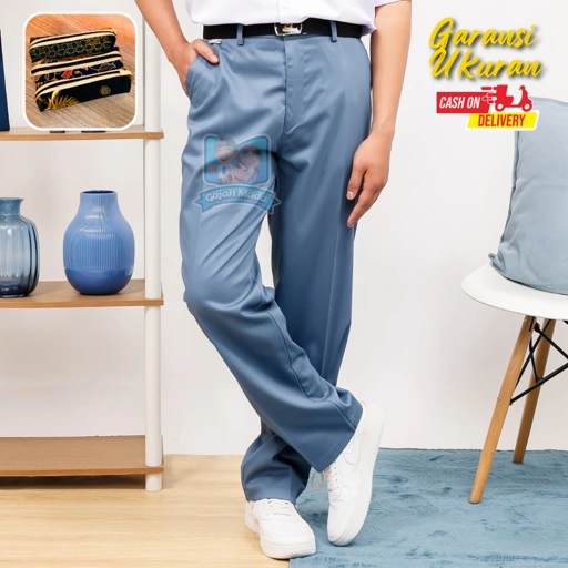 Image of Celana Panjang SMA Premium Ukuran Lengkap Abu-Abu Bahan Nagata Drill Seragam Sekolah - Gajah Mada Uniform