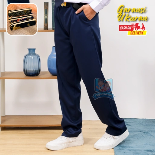 Image of Celana Panjang SMP Ukuran Lengkap Premium Biru Dongker Bahan Nagata Drill Seragam Sekolah - Gajah Mada Uniform
