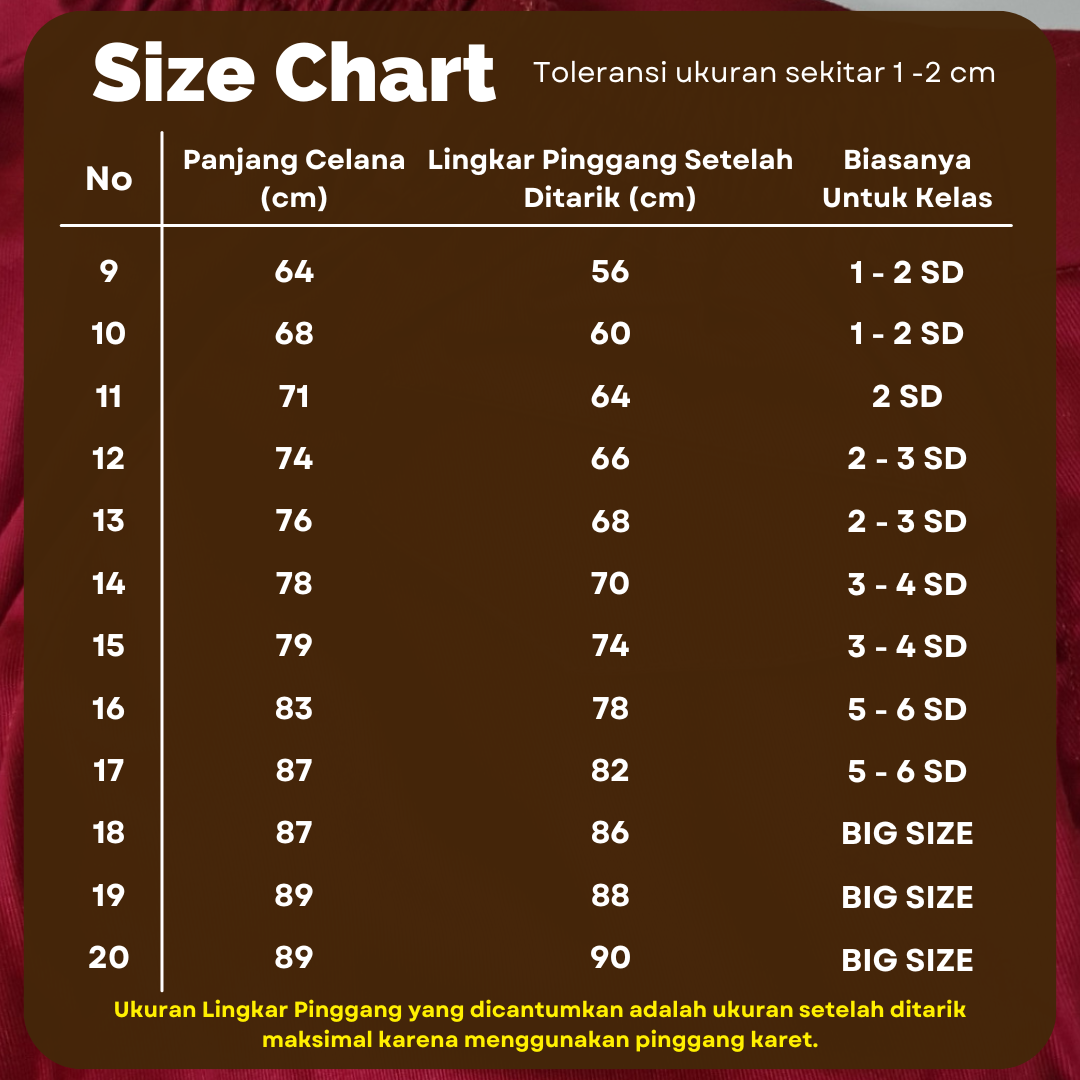 Celana Panjang SD Merah Maroon