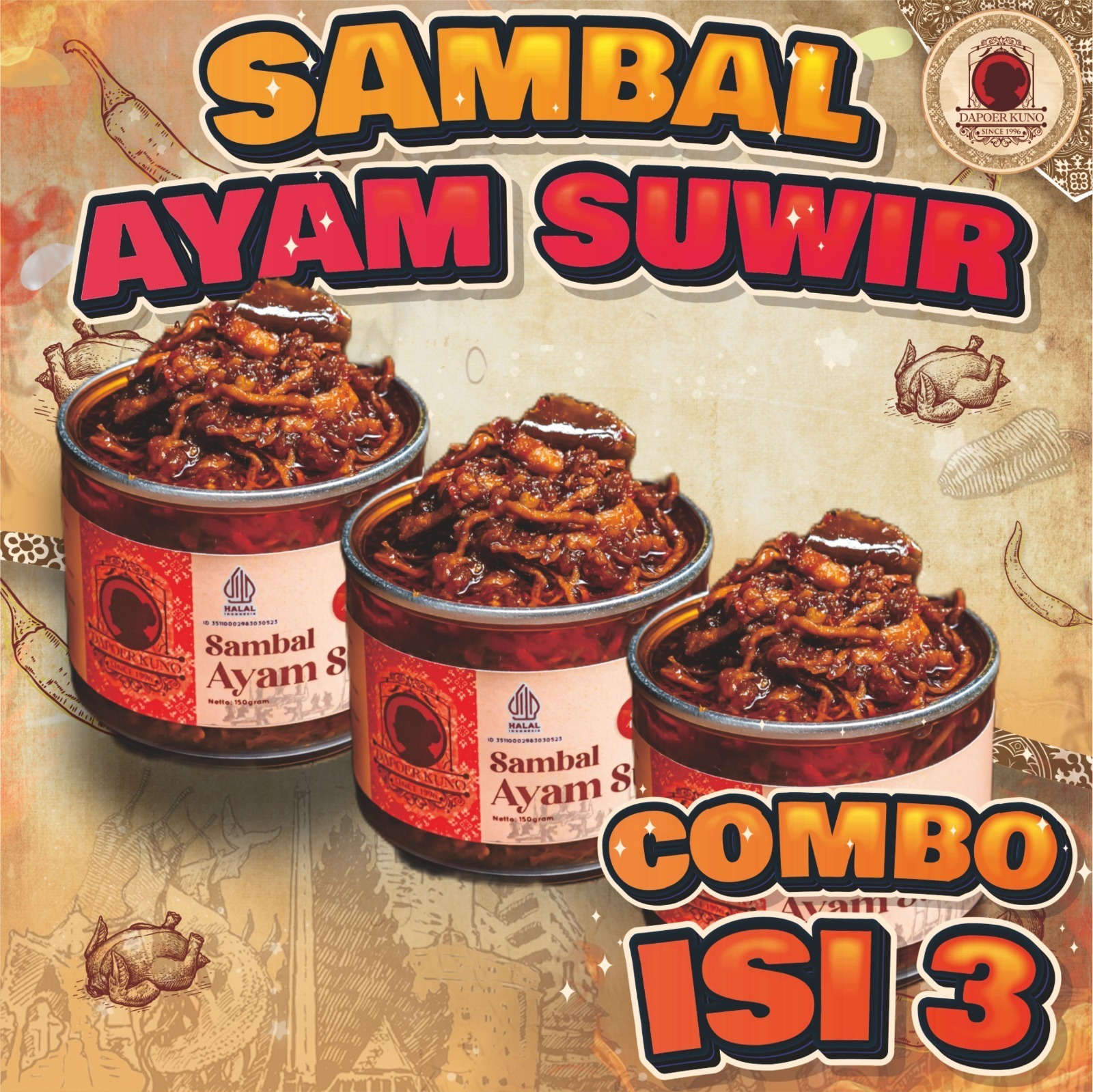[3 Pcs] Dapoer Kuno - Sambal Ayam Suwir 150gr x 3pcs