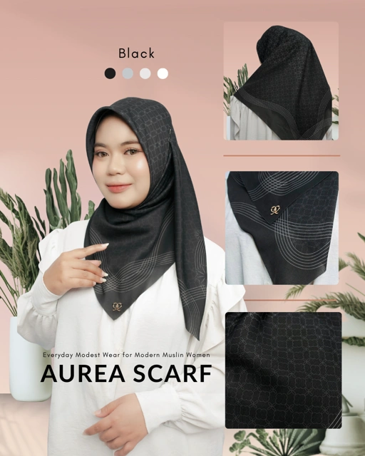 Image of Hijab Segi Empat Aurea - Black ML