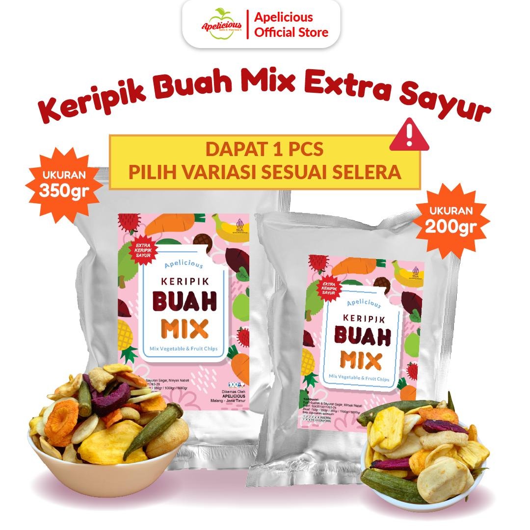 APELICIOUS KERIPIK BUAH KERING MIX EXTRA KERIPIK SAYUR 350g / 200g ,-  Snack Chips Kripik Food Nangka