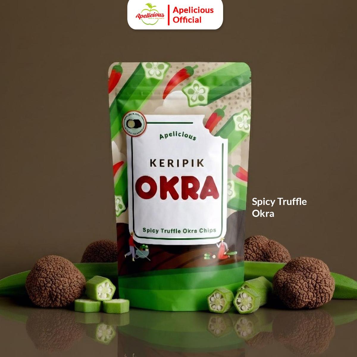 APELICIOUS KERIPIK OKRA  RENYAH 40gr Okra Chips Special Edition ,- Keripik Okra Pedas, Spicy Truffle, Original Food, Snack, Kripik,