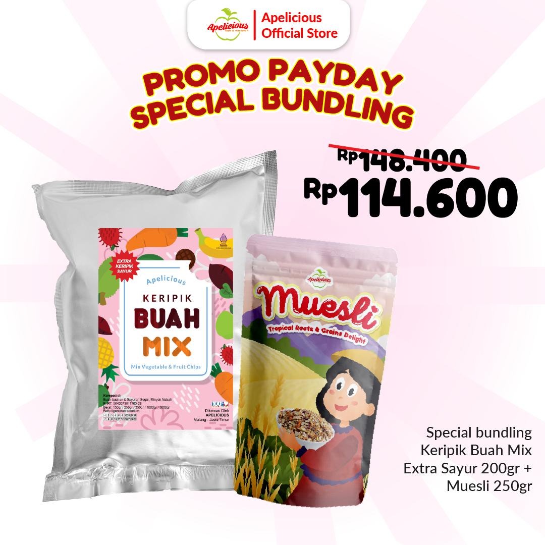 [Apelicious PAYDAY SPECIAL BUNDLING] APELICIOUS Bundling Keripik Buah Extra Sayur 200gr + Gemooy Coklat 100gr,-   Kering, Cemilan, Chips