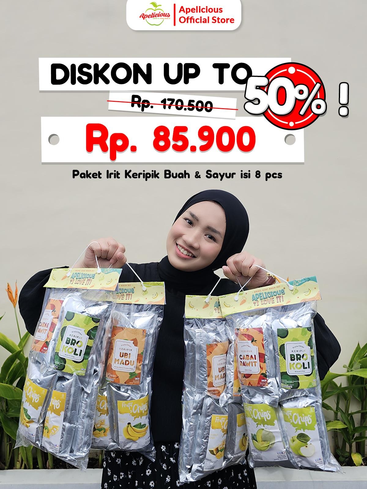 APELICIOUS Paket Irit Keripik Buah dan Sayur Apelicious Isi 8pcs 35gr Nangka, Wortel, Brokoli, Cabai Rawit - Food, Snack