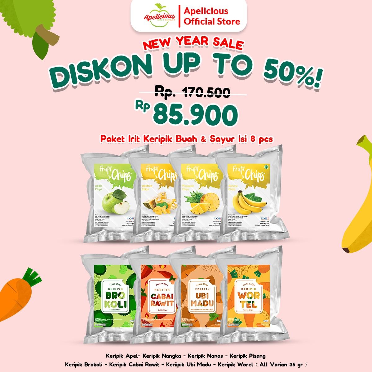 APELICIOUS Paket Irit Keripik Buah dan Sayur Apelicious Isi 8pcs 35gr Nangka, Wortel, Brokoli, Cabai Rawit - Food, Snack