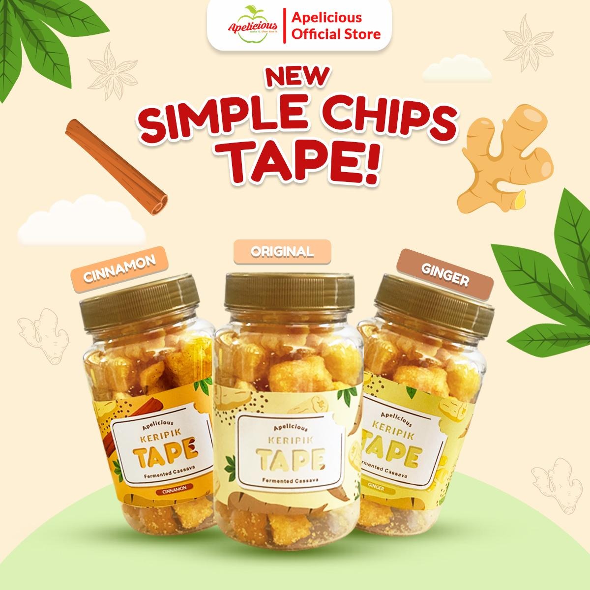 APELICIOUS SIMPLE CHIPS KERIPIK TAPE /GINGER / CINNAMON, Food Snacks Camilan Singkong Cemilan Crispy Jajanan