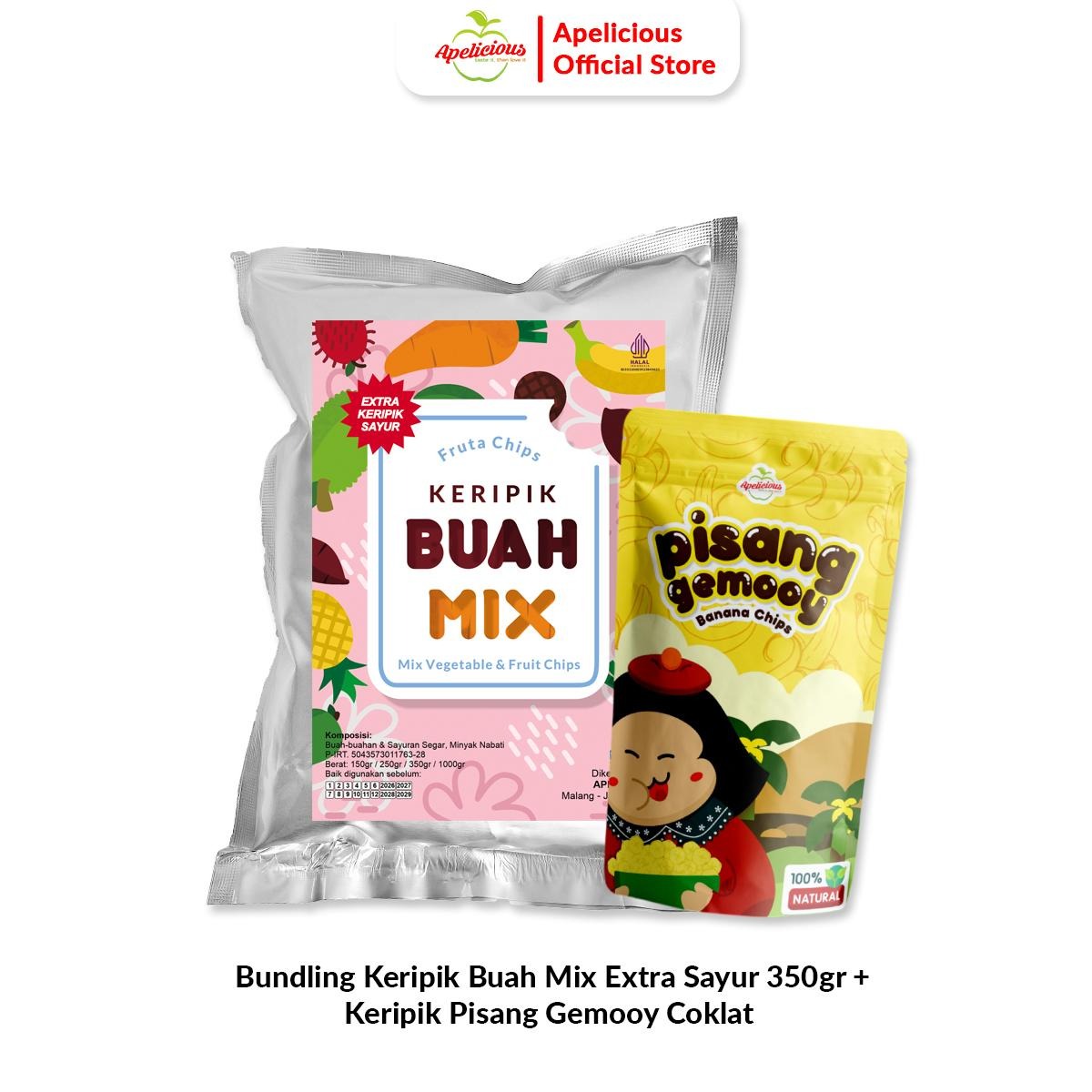 [Apelicious PAYDAY SPECIAL BUNDLING] APELICIOUS Bundling Keripik Buah Extra Sayur 200gr + Gemooy Coklat 100gr,-   Kering, Cemilan, Chips