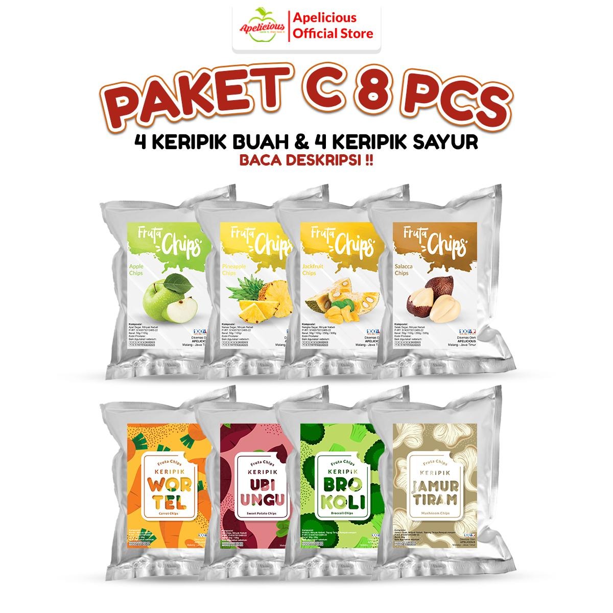 APELICIOUS BARU Paket HEMAT 8pcs KERIPIK (Buah, Sayur, KRUPUK Buah) - Kripik, Snack, Food, Makanan
