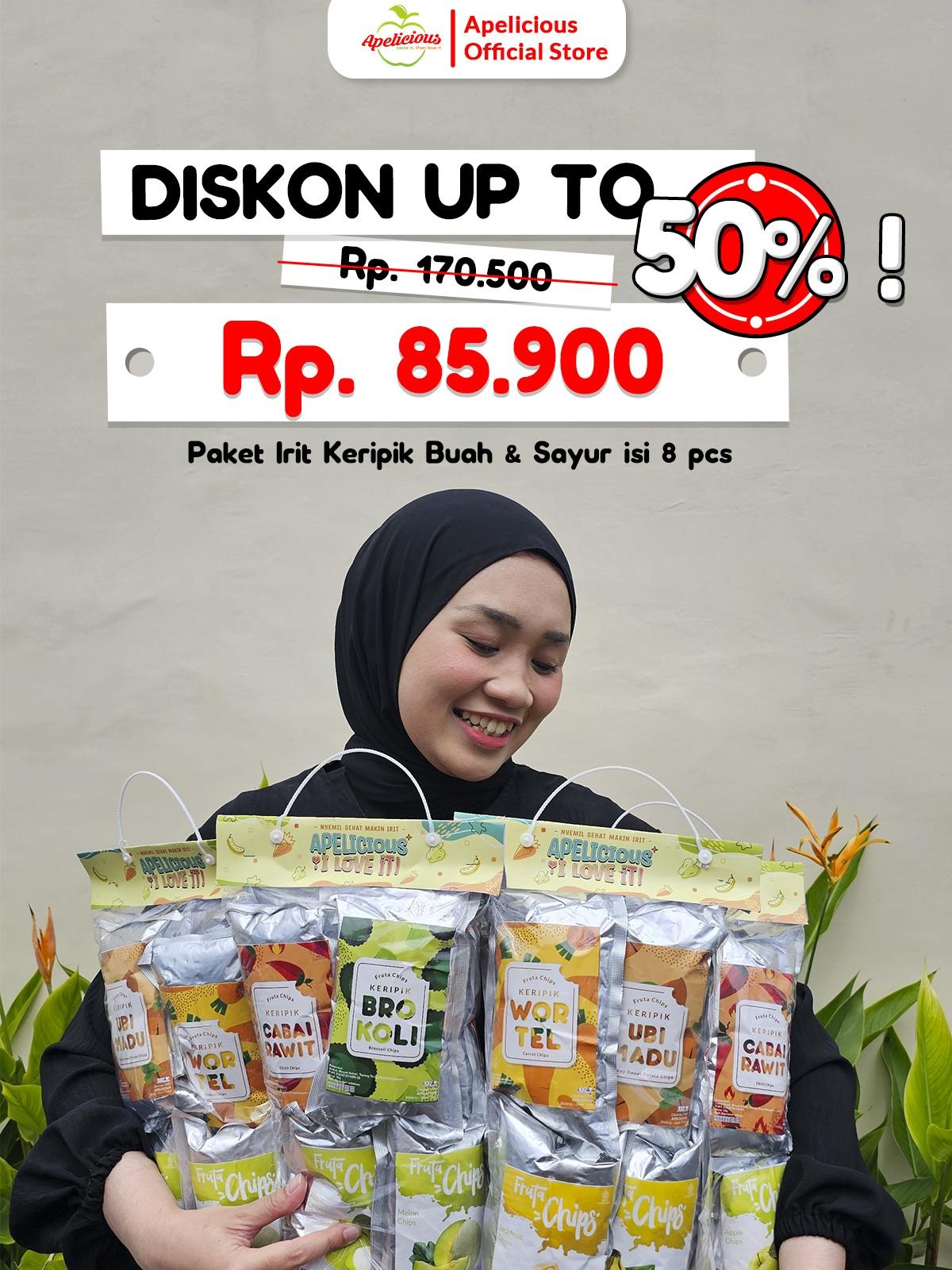 APELICIOUS Paket Irit Keripik Buah dan Sayur Apelicious Isi 8pcs 35gr Nangka, Wortel, Brokoli, Cabai Rawit - Food, Snack