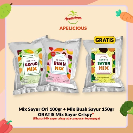 Image of APELICIOUS [GRATIS MIX KERIPIK SAYUR TEPUNG CRISPY] MIX KERIPIK SAYUR ORI + MIX KERIPIK BUAH SAYUR
