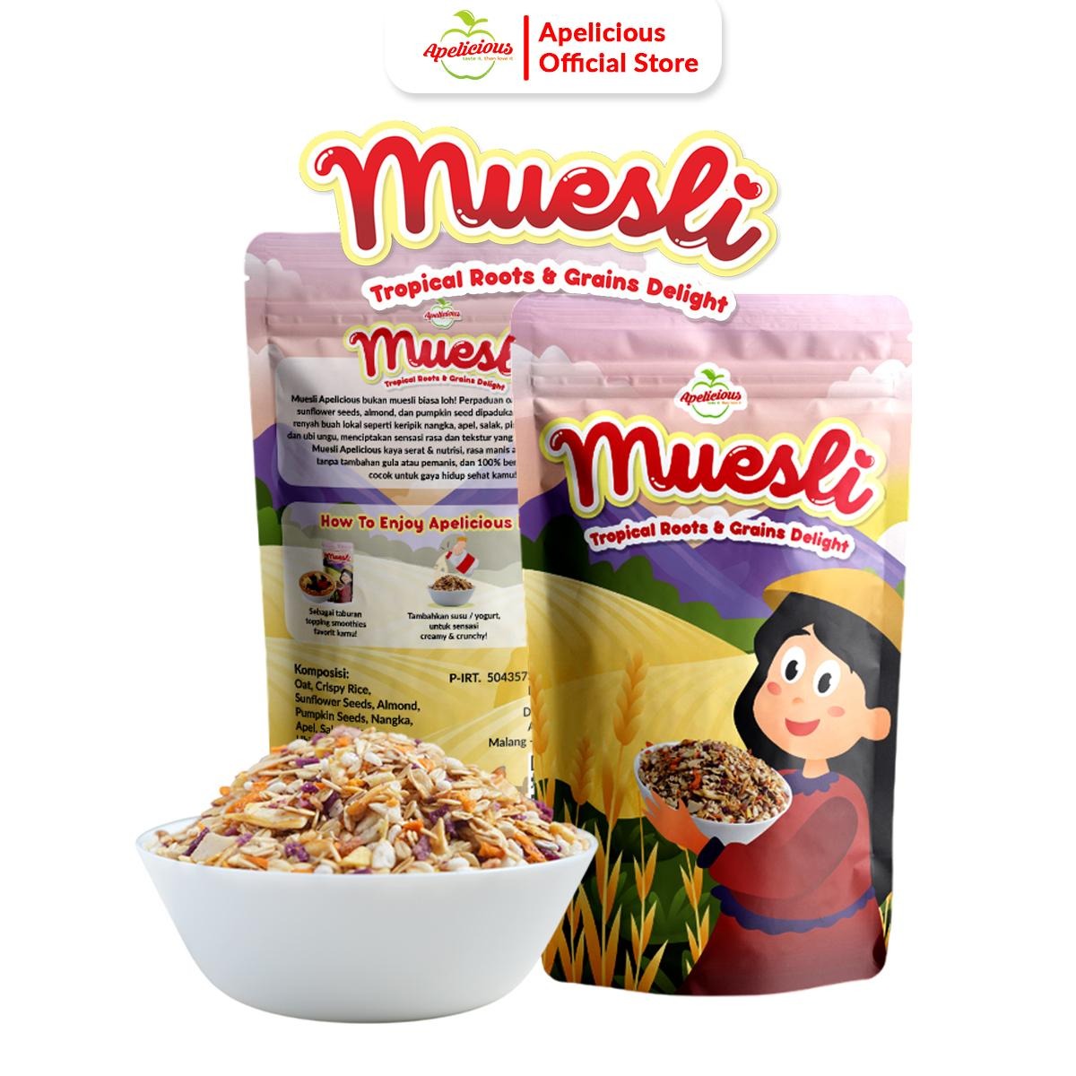 Apelicious Muesli Tropical Roots & Grains Delight Sereal Sarapan ,-  Food Granola Oatmeal