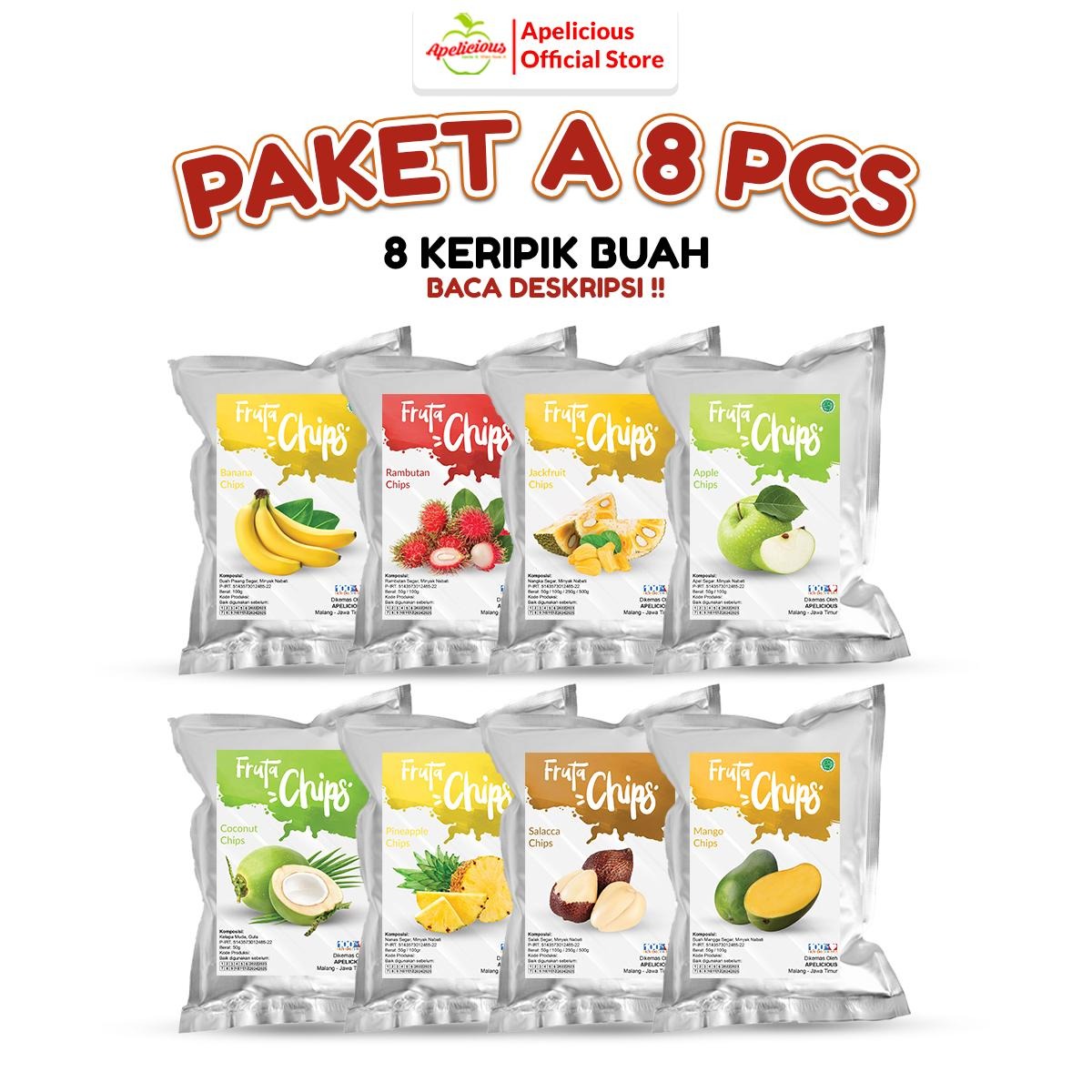APELICIOUS BARU Paket HEMAT 8pcs KERIPIK (Buah, Sayur, KRUPUK Buah) - Kripik, Snack, Food, Makanan