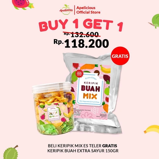 Image of APELICIOUS [GRATIS MIX BUAH EXTRA SAYUR 150g] Keripik Mix S Teler Durian / Keripik Mix S Campur