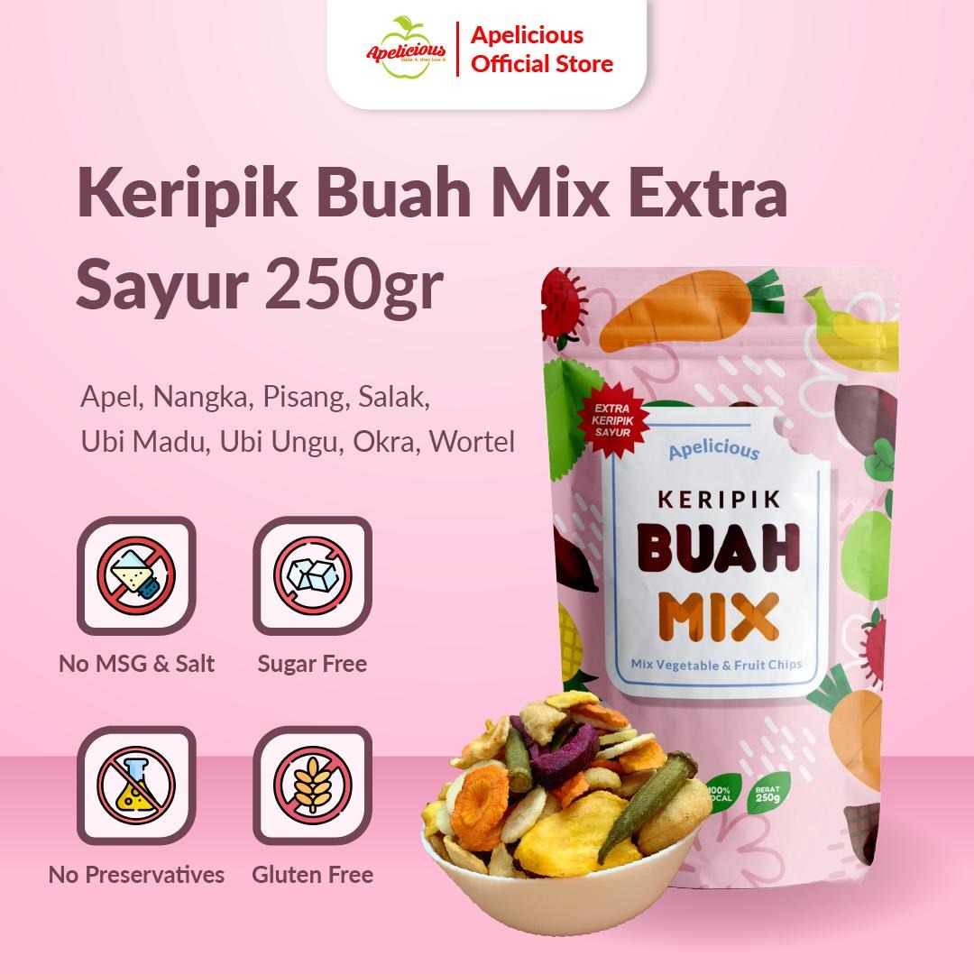 APELICIOUS KERIPIK BUAH SAYUR MIX 250gr standing pouch ,- Food Snack Crispy Kering
