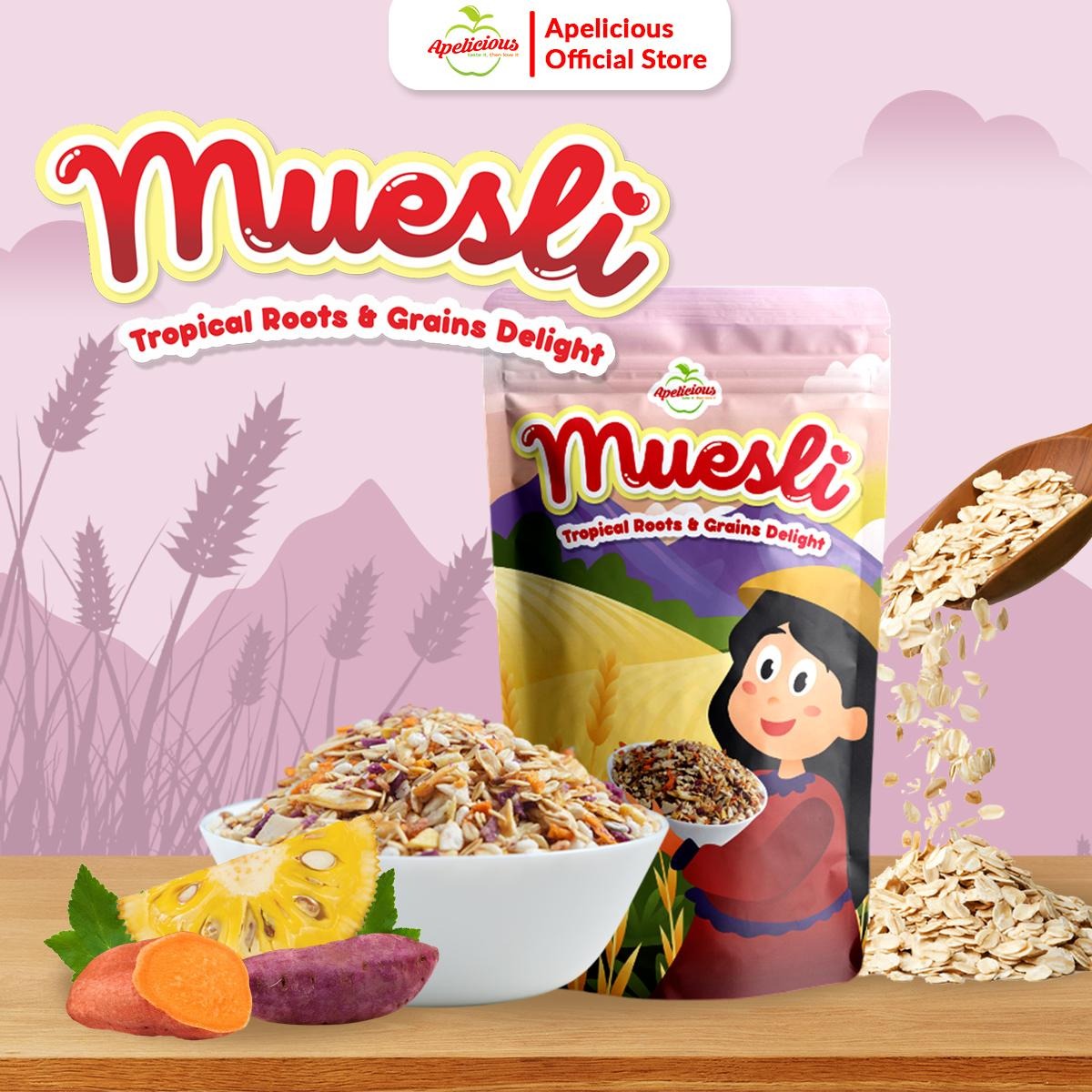 Apelicious Muesli Tropical Roots & Grains Delight Sereal Sarapan ,-  Food Granola Oatmeal