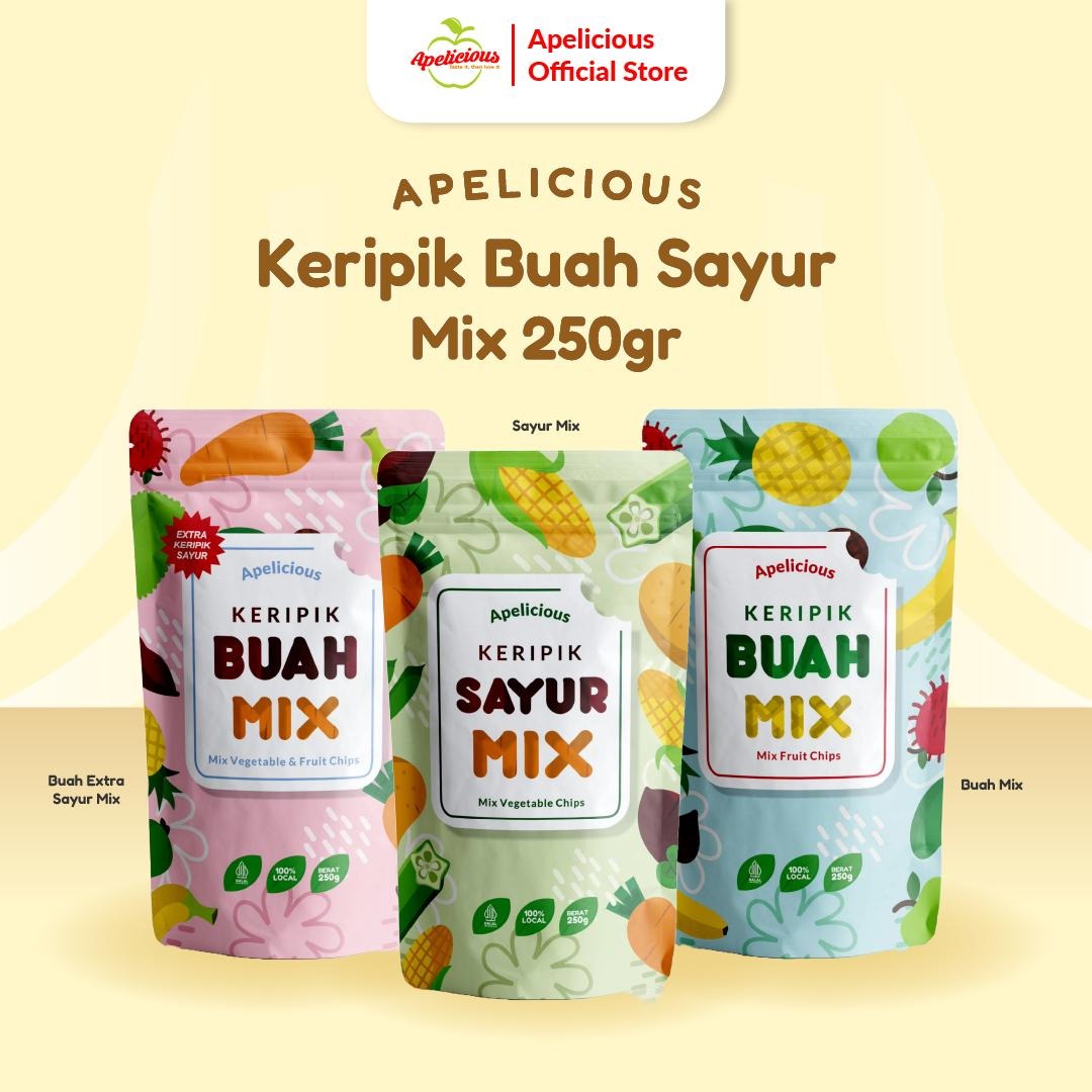 APELICIOUS KERIPIK BUAH SAYUR MIX 250gr standing pouch ,- Food Snack Crispy Kering