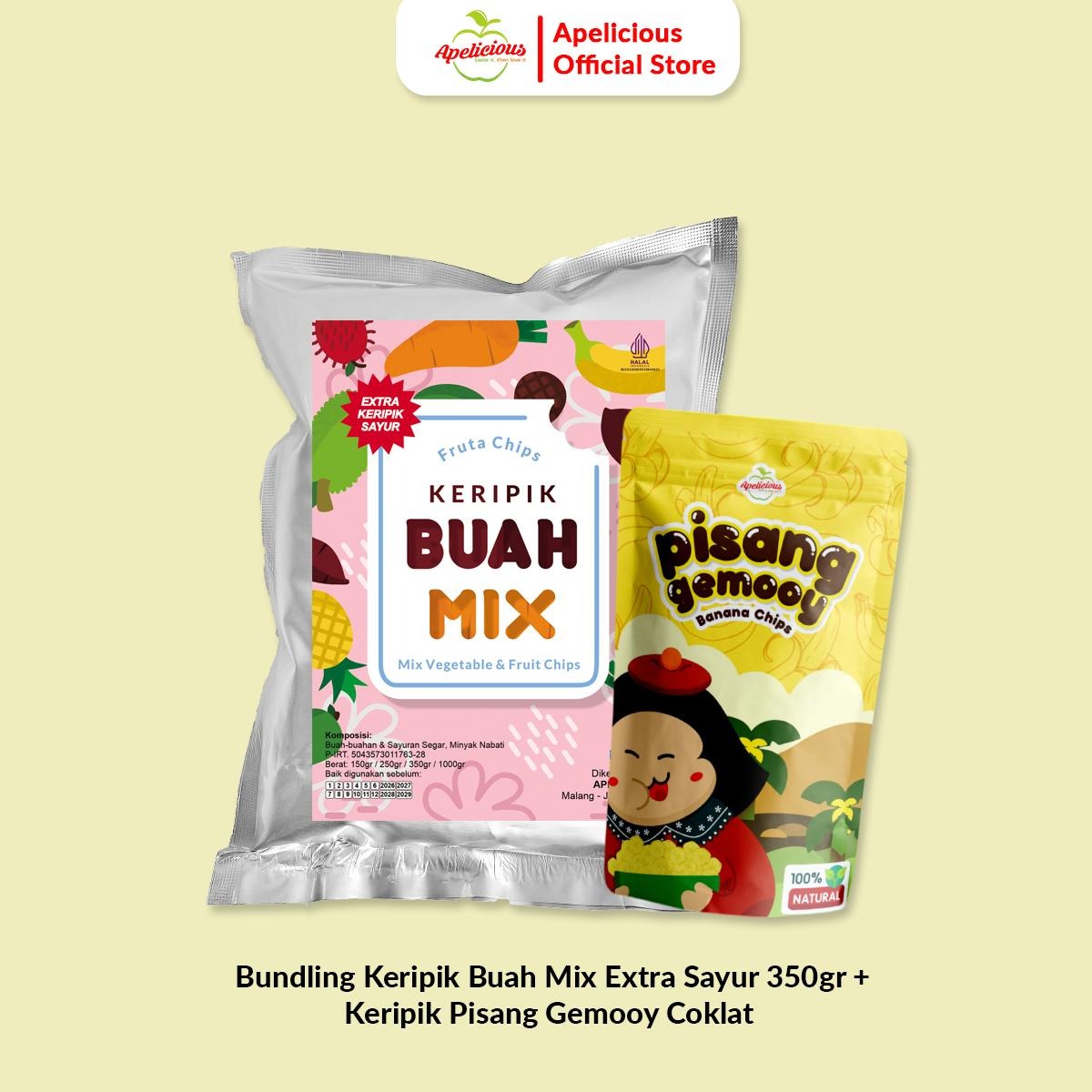 [Apelicious PAYDAY SPECIAL BUNDLING] APELICIOUS Bundling Keripik Buah Extra Sayur 200gr + Gemooy Coklat 100gr,-   Kering, Cemilan, Chips