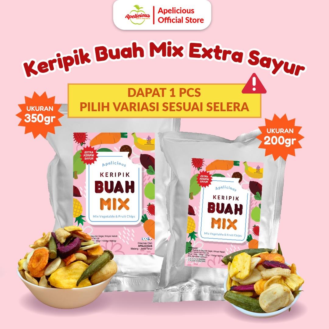 APELICIOUS KERIPIK BUAH KERING MIX EXTRA KERIPIK SAYUR 350g / 200g ,-  Snack Chips Kripik Food Nangka