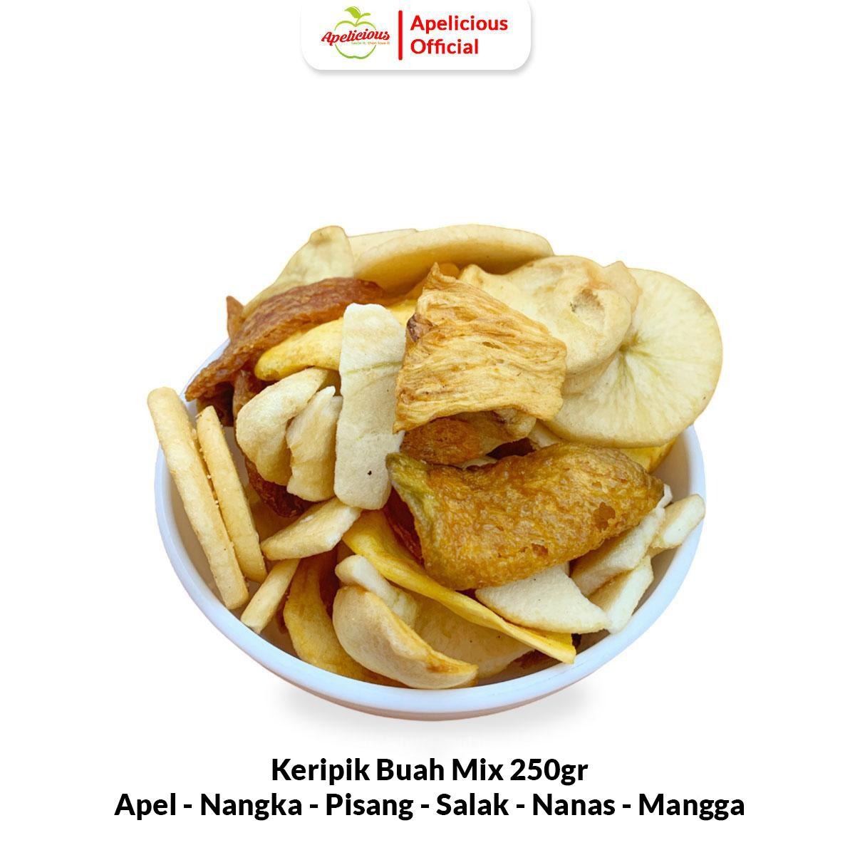 APELICIOUS KERIPIK BUAH MIX 250gr Isi 6 Keripik Buah Kering Apel Nangka Pisang ,- Cemilan Chips Camilan Snack Food