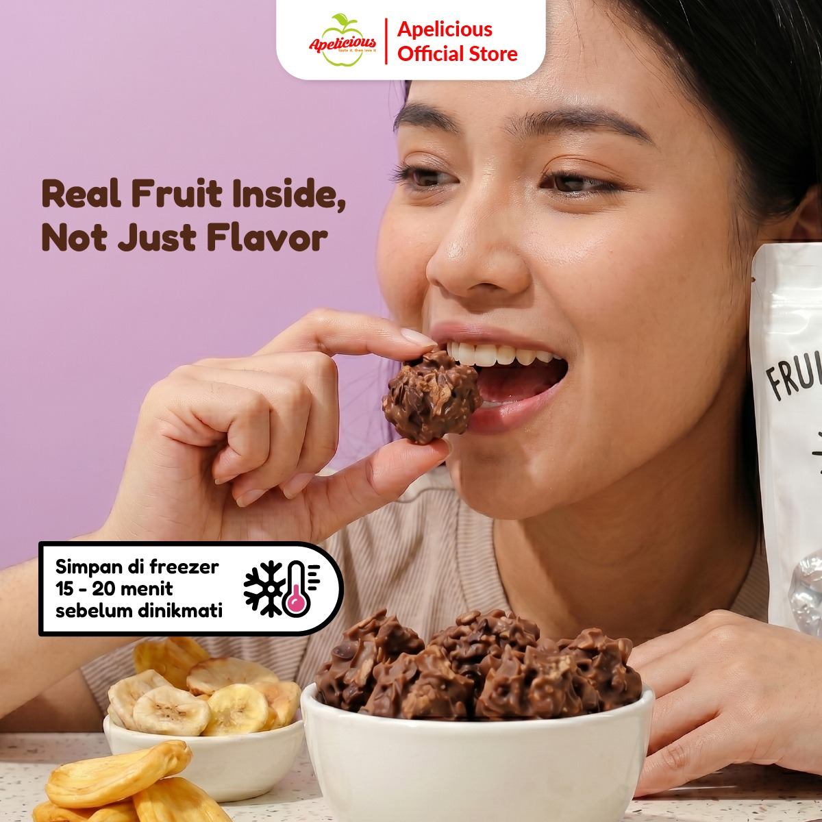 APELICIOUS FRUIT CHOCO BALL BOLA COKLAT BUAH BUAHAN ,-  Chocolate Food Coklat Sweet Cemilan Snack Cokelat