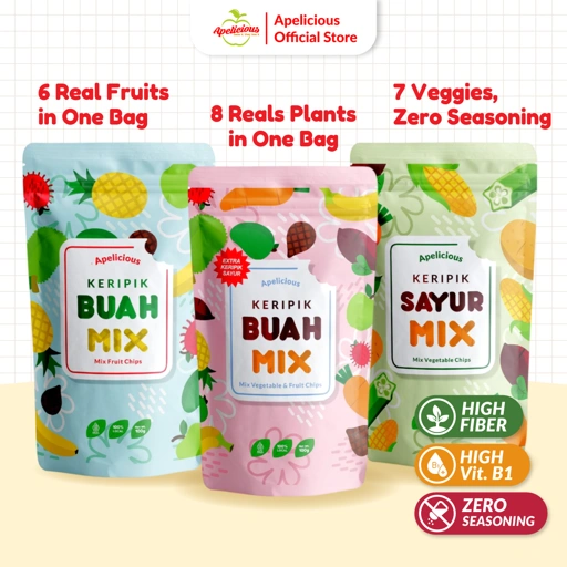 APELICIOUS KERIPIK BUAH SAYUR MIX PREMIUM 100gr ,-  Camilan Food Snack Cemilan Crispy  Kripik