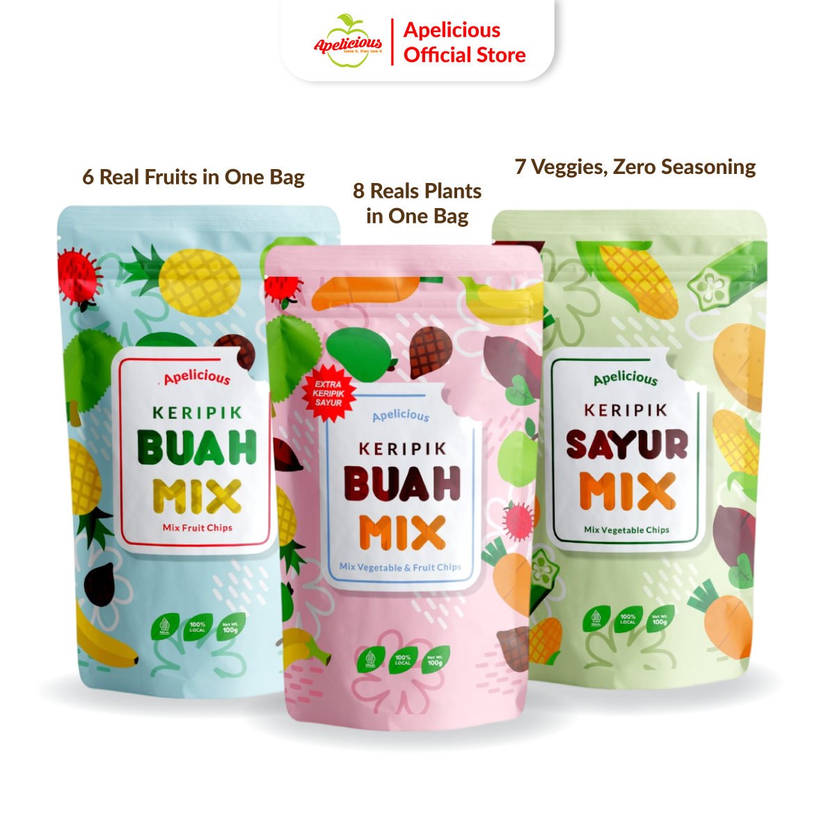 APELICIOUS KERIPIK BUAH SAYUR MIX PREMIUM 100gr ,-  Camilan Food Snack Cemilan Crispy  Kripik
