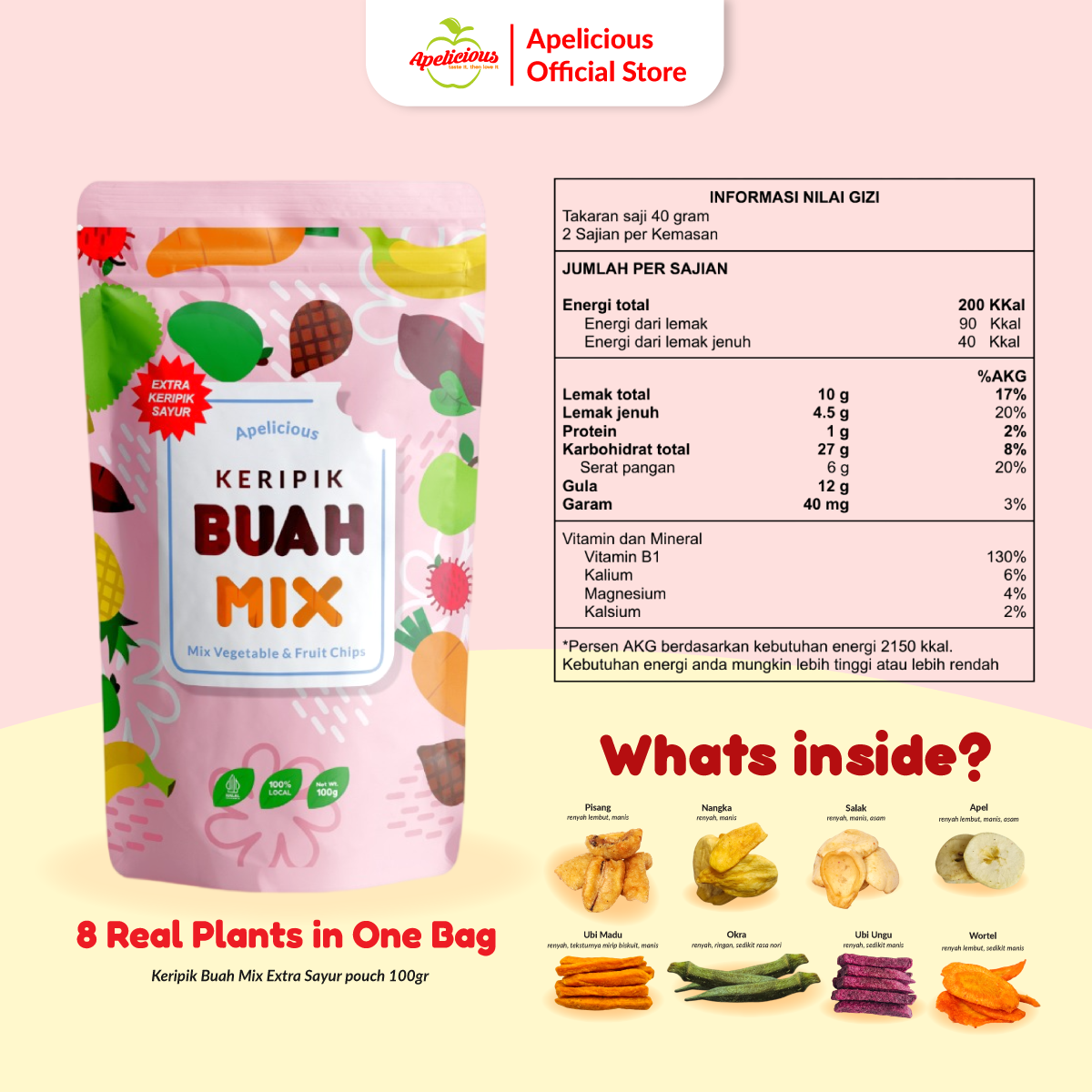 APELICIOUS KERIPIK BUAH SAYUR MIX PREMIUM 100gr ,-  Camilan Food Snack Cemilan Crispy  Kripik