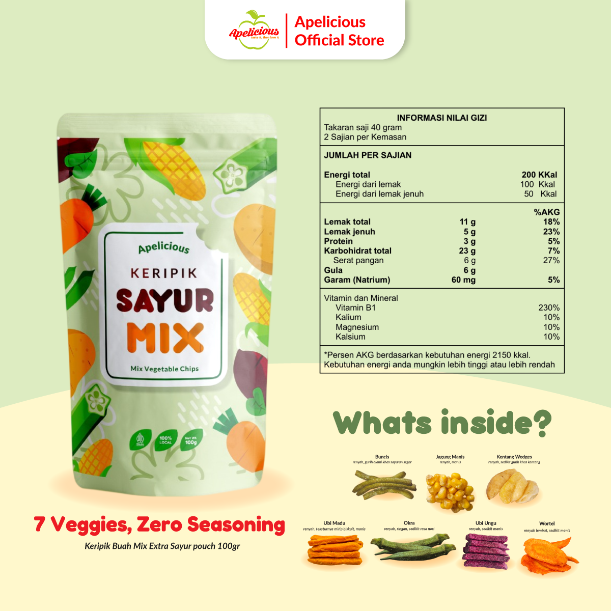 APELICIOUS KERIPIK BUAH SAYUR MIX PREMIUM 100gr ,-  Camilan Food Snack Cemilan Crispy  Kripik