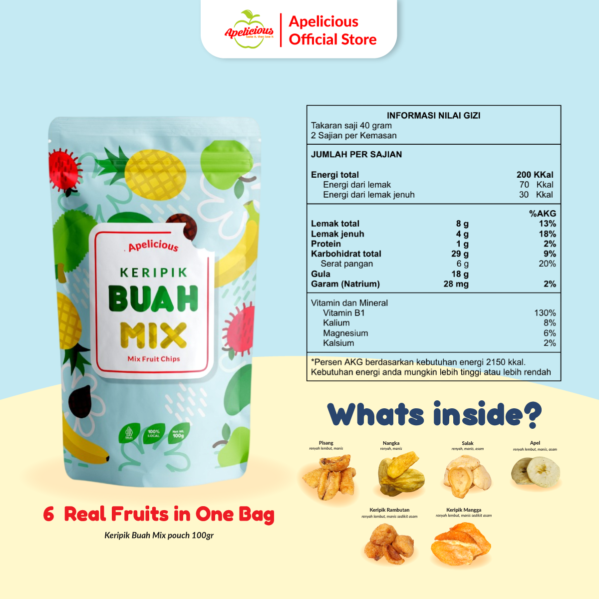 APELICIOUS KERIPIK BUAH SAYUR MIX PREMIUM 100gr ,-  Camilan Food Snack Cemilan Crispy  Kripik