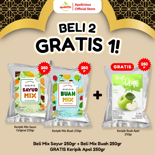 APELICIOUS KERIPK SAYUR MIX ORIGINAL 250g + KERIPIK BUAH MIX 250gr GRATIS KERIPIK APEL 250gr - Food, Snack