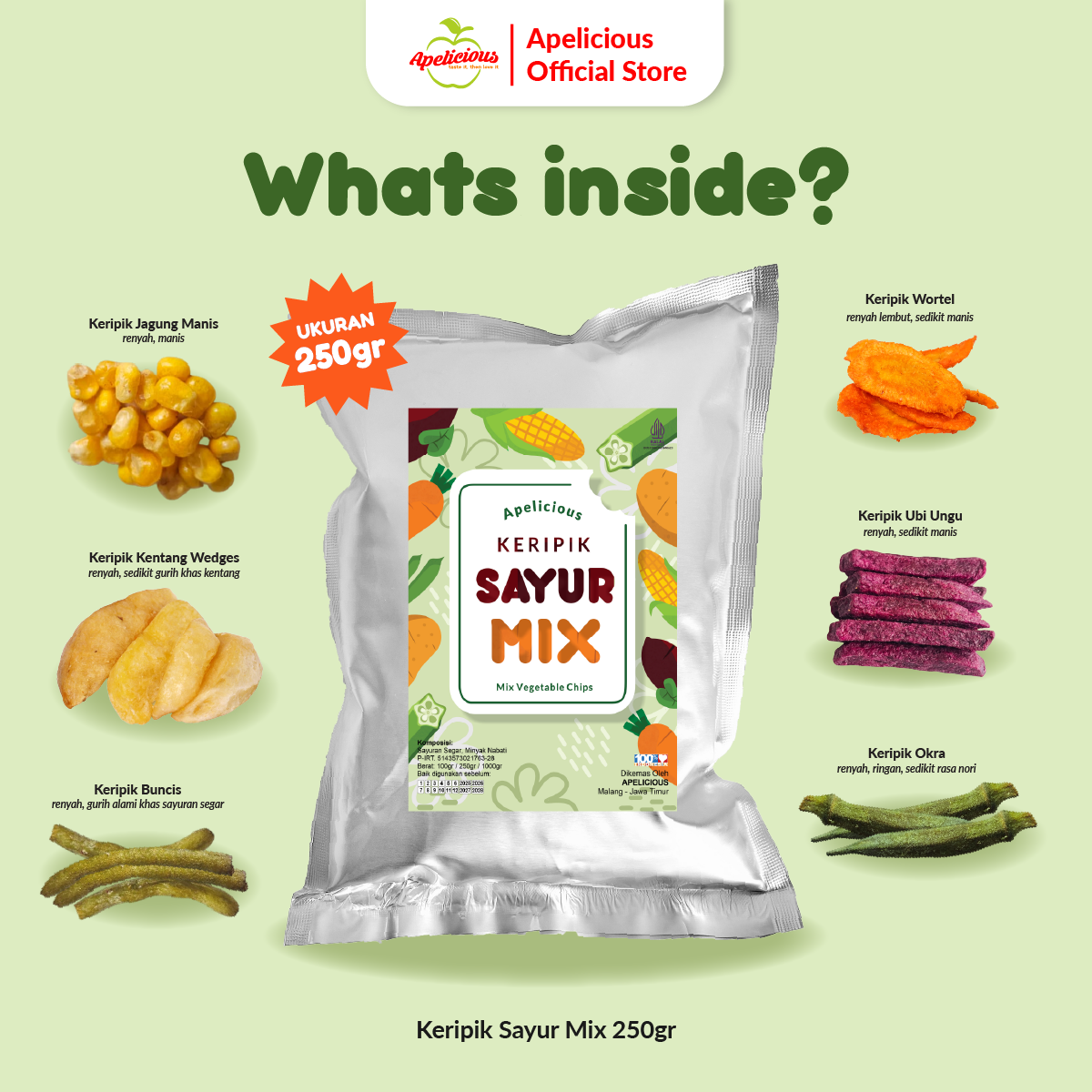 APELICIOUS KERIPK SAYUR MIX ORIGINAL 250g + KERIPIK BUAH MIX 250gr GRATIS KERIPIK APEL 250gr - Food, Snack
