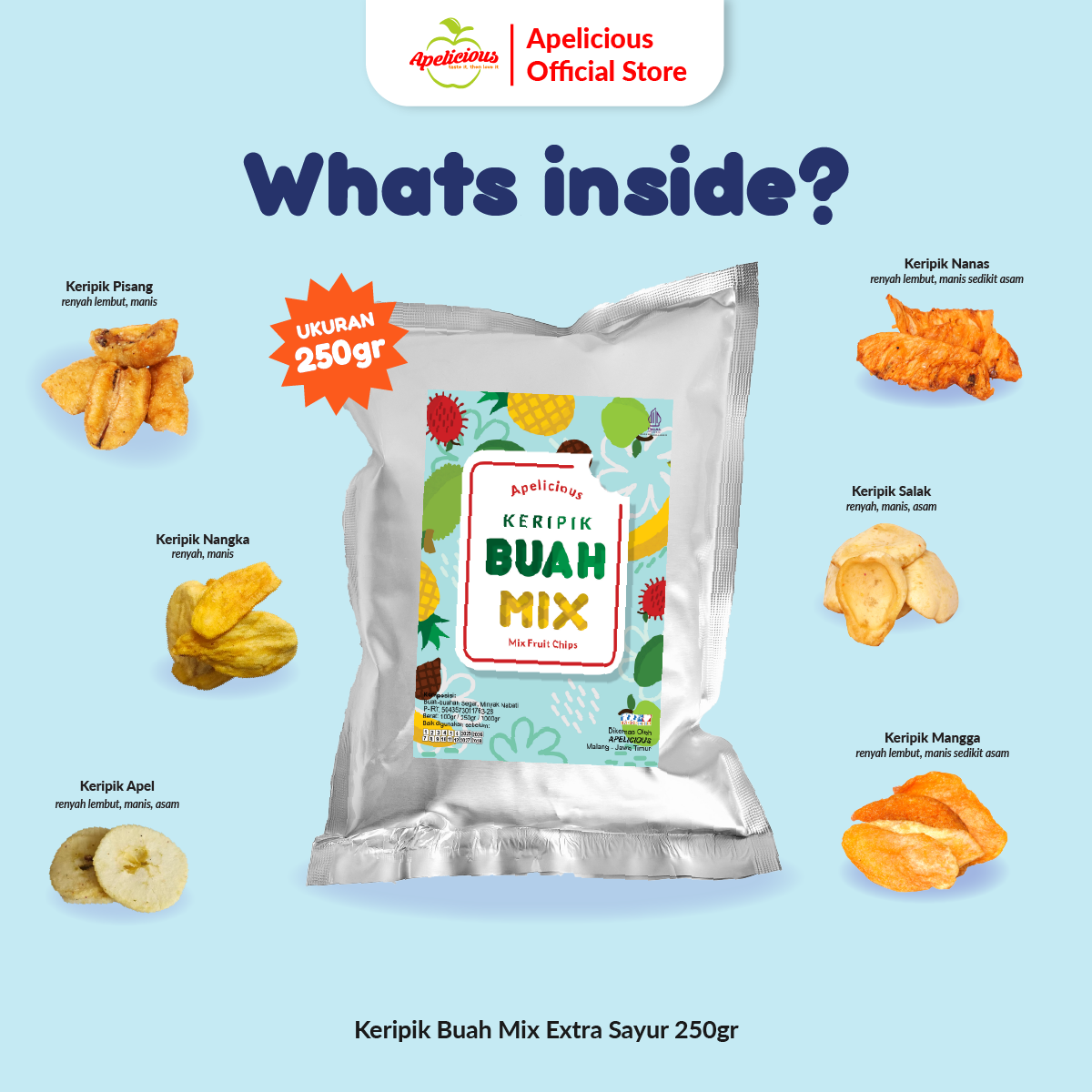 APELICIOUS KERIPK SAYUR MIX ORIGINAL 250g + KERIPIK BUAH MIX 250gr GRATIS KERIPIK APEL 250gr - Food, Snack