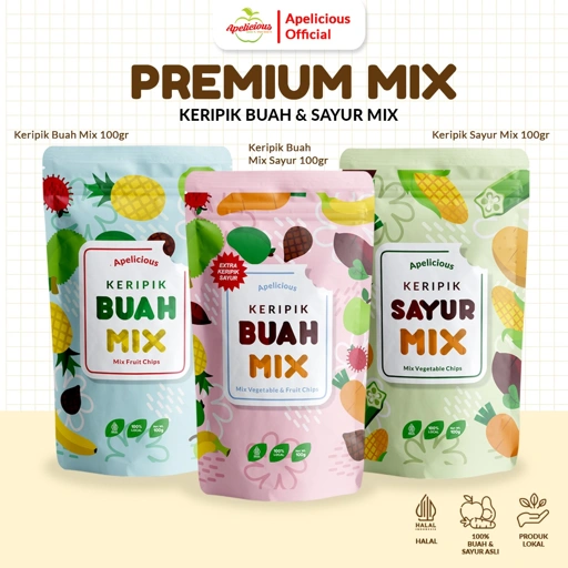 APELICIOUS KERIPIK BUAH SAYUR MIX PREMIUM 100gr ,-  Camilan Food Snack Cemilan Crispy  Kripik
