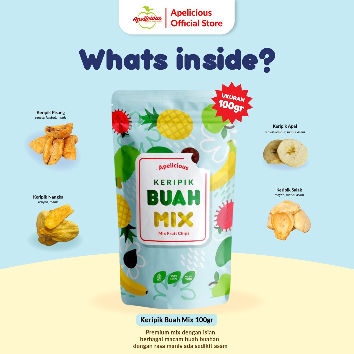 APELICIOUS KERIPIK BUAH SAYUR MIX PREMIUM 100gr ,-  Camilan Food Snack Cemilan Crispy  Kripik