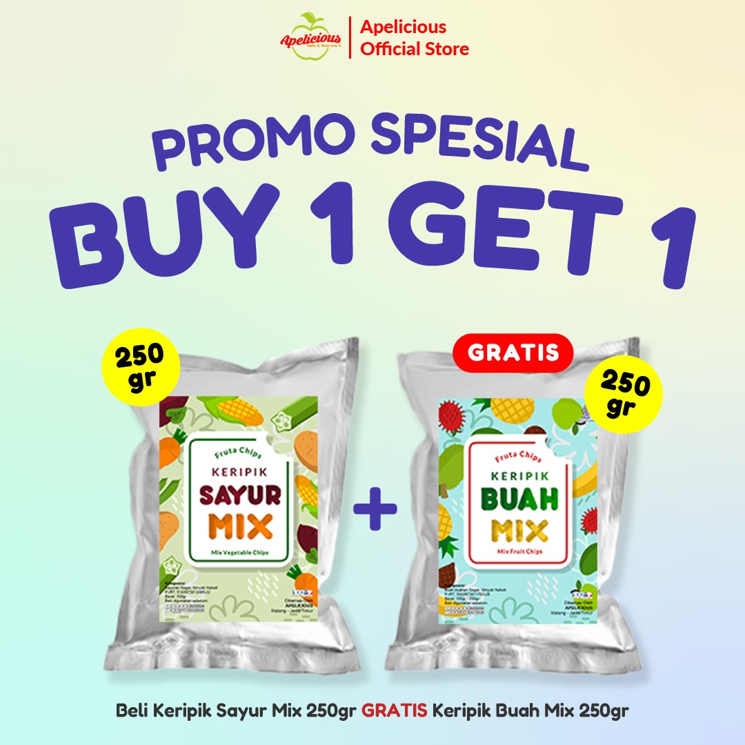 Apelicious Keripik Sayur Mix Original 250gr / Keripik Buah Mix 250gr + GRATIS Keripik Nangka 250gr / GRATIS Keripik Mix Buah 250gr / GRATIS Keripik Apel 250gr - Food, Manis