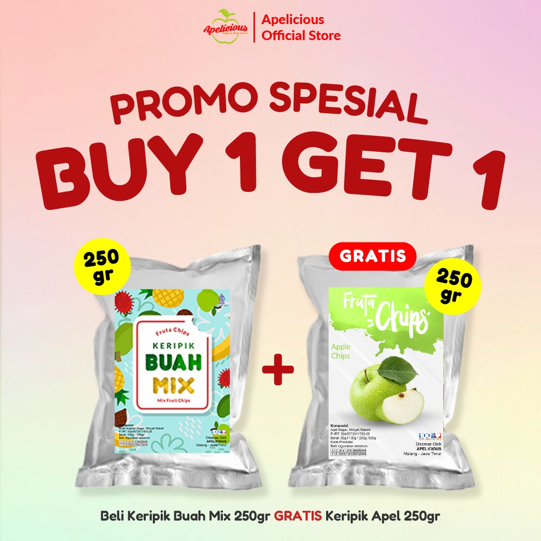 [SPESIAL] Apelicious Keripik Sayur Mix Original 250gr / Keripik Buah Mix 250gr + GRATIS Keripik Nangka 250gr / GRATIS Keripik Mix Buah 250gr / GRATIS Keripik Apel 250gr - Food, Manis