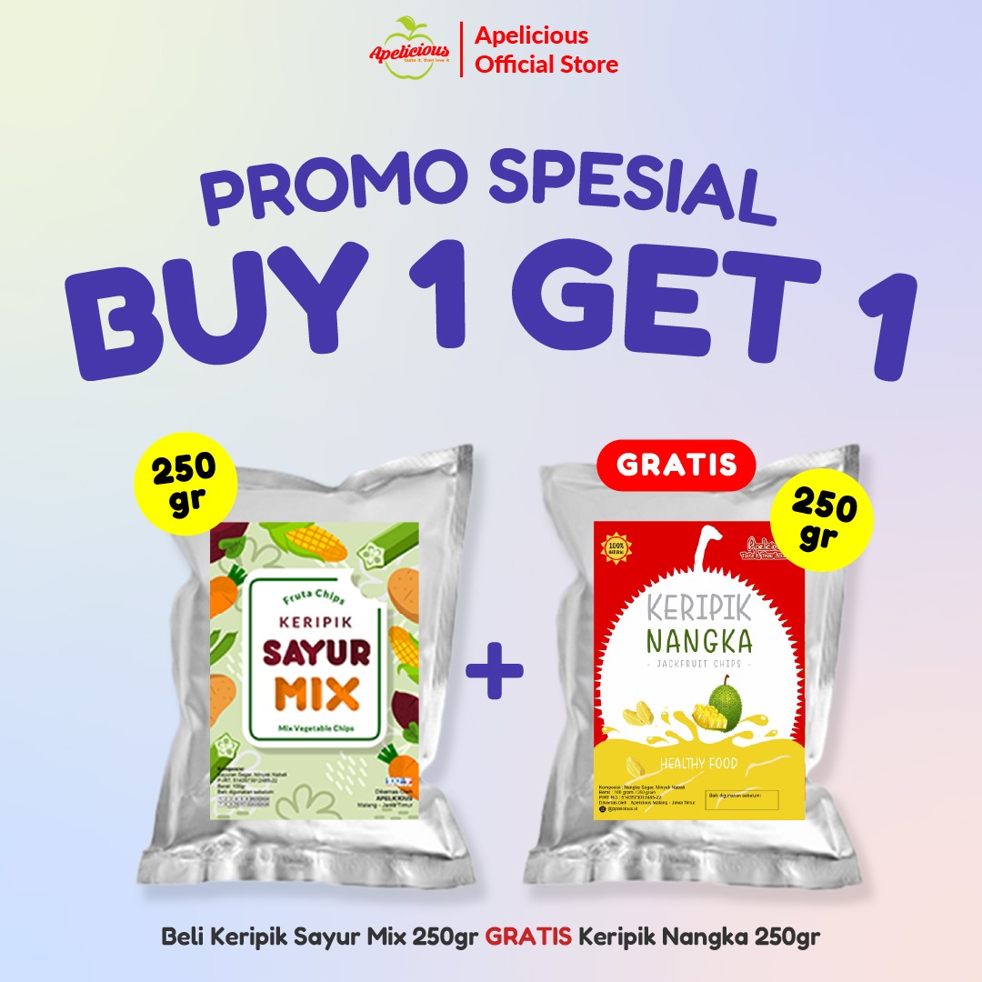[SPESIAL] Apelicious Keripik Sayur Mix Original 250gr / Keripik Buah Mix 250gr + GRATIS Keripik Nangka 250gr / GRATIS Keripik Mix Buah 250gr / GRATIS Keripik Apel 250gr - Food, Manis