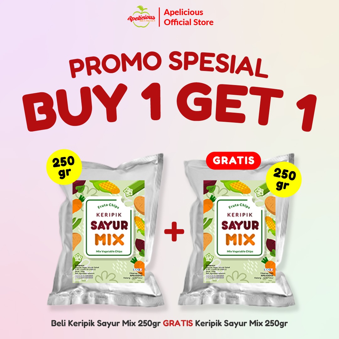 [SPESIAL] Apelicious Keripik Sayur Mix Original 250gr / Keripik Buah Mix 250gr + GRATIS Keripik Nangka 250gr / GRATIS Keripik Mix Buah 250gr / GRATIS Keripik Apel 250gr - Food, Manis
