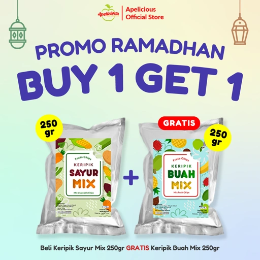 Image of Apelicious Keripik Sayur Mix Original 250gr / Keripik Buah Mix 250gr + GRATIS Keripik Nangka 250gr / GRATIS Keripik Mix Buah 250gr / GRATIS Keripik Apel 250gr - Food, Manis
