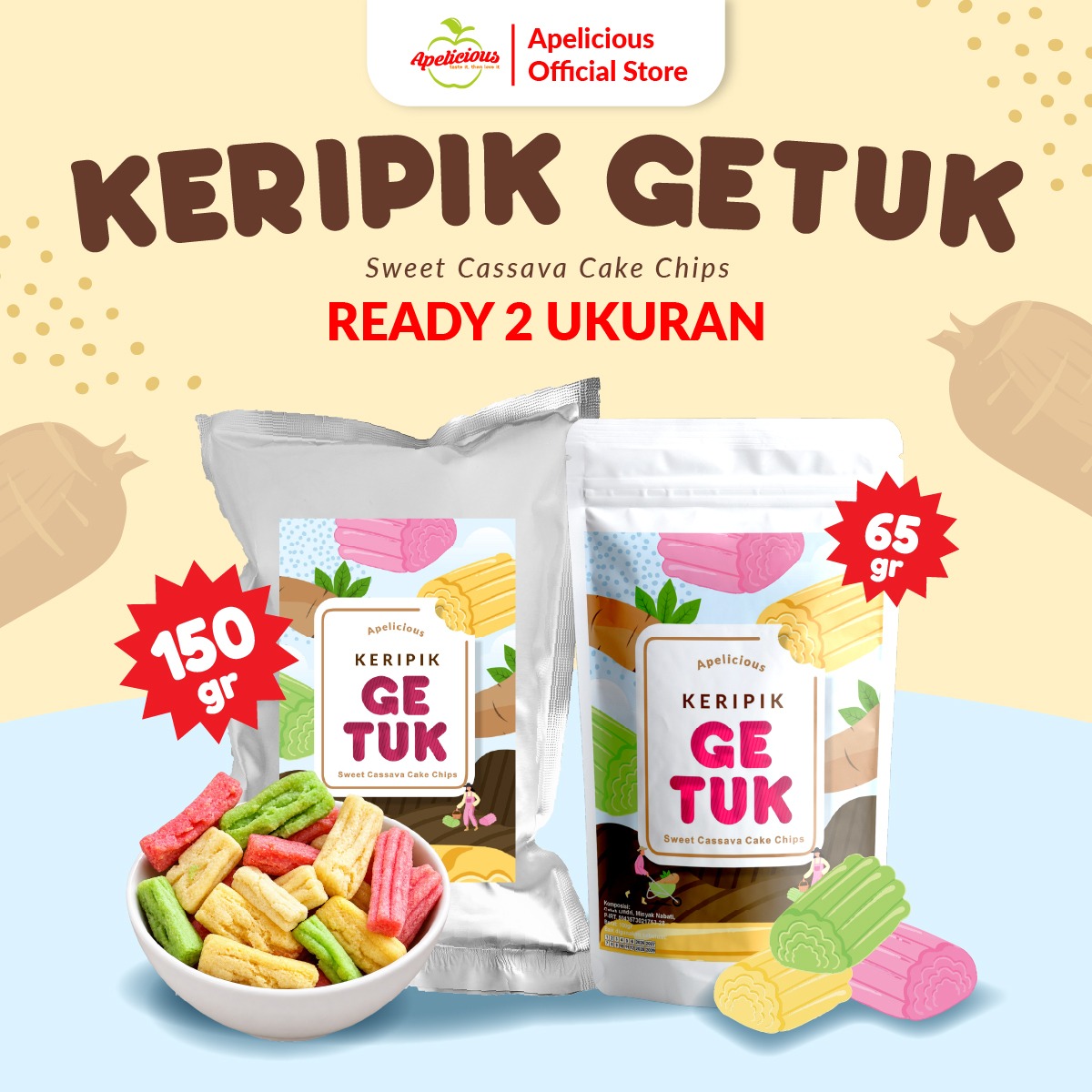 APELICIOUS Keripik Getuk / Keripik Gethuk Lindri Renyah | Keripik Singkong Gethuk Tradisional | Camilan Khas Indonesia